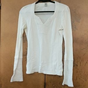 Prana Crocheted White Cotton Knit Top